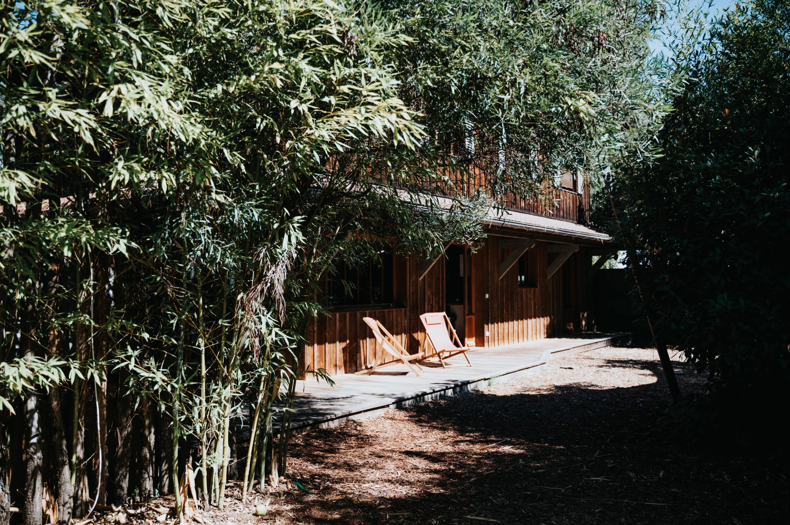 Maison en bois avec bambous
